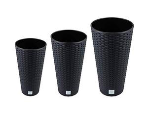 Pack DE 3 MACETEROS Altos Con DEPOSITO PROSPERPLAST RATO TUBUS 8X15,5X27L en Color Antracita