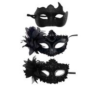 Pack De 3 Masques Noirs, Masque pour Les Yeux Sexy pour Femmes, Demi-Masque pour Hommes, Accessoires De Jeu De Rôle, Masque De Mascarade De Fête