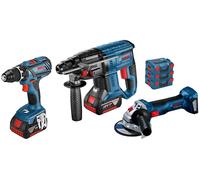 Pack de 3 outils 18 V (GSR28/GBH21/GWS7) + 2 batteries 4 Ah + chargeur en coffret L-BOXX BOSCH