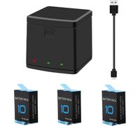Pack de 3 Piles de Remplacement Hero 9/10 et Chargeur de boîte de Stockage USB à 3 canaux avec 3 Piles au Rechargeables Batterie pour Gopro Hero 9/10 (avec câble de Type C)