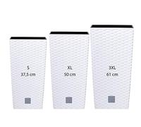 Pack de 3 POT HAUT PROSPERPLAST 11,4X26,6X49 CM POT PLASTIQUE Carré RATO en Blanc avec RÉSERVOIR