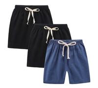 Pack de 3 shorts en coton et lin pour enfants, garçons et filles, shorts d'école, de sport et d'athlétisme avec cordon de serrage, pour l'été, course, gym, sports, pantalons élastiques de plage