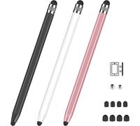 Pack de 3 Stylets Tablette, Stylet Tactile 2 en 1 avec Pointe Magnétique en Caoutchouc, Stylet avec 8 Embouts de Rechange Stylet pour iPad/iPhone/iWatch/Samsung/Huawei/Xiaomi/Surface/Chromebook