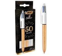 BIC Stylo à bille 4 Couleurs – Lot de 3 (2 dorés givrés + 1 argenté métallisé) Pointe 1 mm