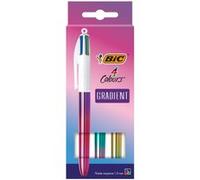 Pack de 3 Stylos à bille rétractables Bic 4 Couleurs Gradient Pointe Moyenne 1 mm Modèle aléatoire Multicolore G