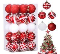 Pack De 30 Boules De Noël Rouge Et Blanches, Décoration d'arbre De Noël Classiques 6cm Rouge, Boules De Noël en Plastique, pour Décorations Sapin Noël,Une Ambiance Chaleureuse Joyeux Noël (5 Styles).