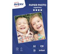 Avery Papier photo A4 230 g/m² brillant – 35 feuilles – Impression jet d'encre