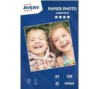 Pack de 35 feuilles papier photo brillants A4 Avery Dennison Blanc pour imprimantes jet d'encre G