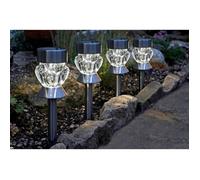 Lot de 4 bornes solaires en verre moulé sur tuteur, lumière led couleurs changeante, hauteur 34 cm x Ø 7 cm G