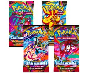 Pack de 4 Boosters Pokémon Chaos Ascendant - ARTSET Complet - Version Française - 40 Cartes Pokémon - Boosters Neufs et Scellés