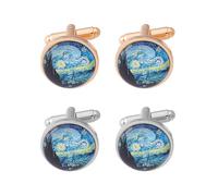 Pack De 4 Boutons De Manchette pour Hommes, Motif De Peinture À l'huile, Boutons De Manchette De Chemise, Boutons De Manchette Décoratifs pour Vêtements