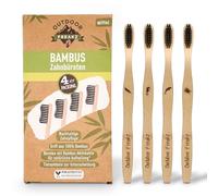 Pack de 4 brosses à dents en bambou biodégradable, poils souples infusés au charbon végétal, Ergonomique et Vegan.