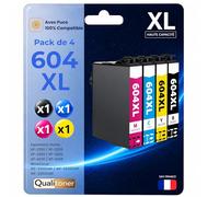 Pack de 4 Cartouches Compatible pour Epson 604XL Noir & Couleurs Qualitoner