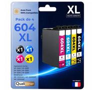 Pack de 4 Cartouches compatible pour Epson 604XL Noir et Couleurs Qualitoner