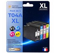 Pack de 4 Cartouches Compatible pour Epson T04A1 T04A2 T04A3 T04A4 Noir Couleur 11 000 Pages