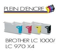 Pack de 4 cartouches d'encre compatibles Brother LC 1000 / LC 970 - Black-Cyan-Magenta-Yellow - Grande capacité - PLEIN D'ENCRE G