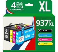 Pack de 4 Cartouches d'Encre Compatibles HP 937e XL - Noir, Cyan, Magenta, Jaune - Haute Capac