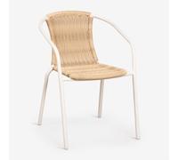 Pack De 4 Chaises De Jardin Empilables Avec Accoudoirs En Acier Et Rotin Synthétique Kalymana Blanco Gardenia - Naturel