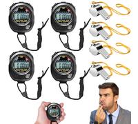 Pack de 4 chronomètres Sportifs numériques: chronomètre numérique avec sifflet en Acier Inoxydable,chronomètre numérique avec Grand Affichage,chronomètres Sportifs,chronomètre Sportif numérique pour