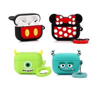 Pack de 4 coques pour AirPods Pro 2ème/1ère génération (2022/2019) avec mousqueton, XMBYGY Design de protection en silicone mignon avec motif de dessin animé pour garçons et filles (MK+MN+MrQ+Monster)
