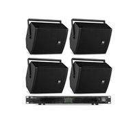 Pack de 4 Enceintes Noires avec Amplificateur 100V/8 Ohms et Bobine de Câble - 600 Watts RMS
