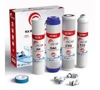 Pack de 4 Filtres Osmose Inverse 5 Étapes Universel Compatible Tous Modèles Pièces de Rechange Filtre Osmoseur Filtre à Osmose Inverse Charbon Coco Sédiment 5μ Eau Pure JACAR