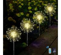 pack de 4 lampes solaires pour l'extérieur Jardin, Lampe solaire de jardin Décoration de jardin Led feux d'artifice avec minuterie et télécommande, trottoirs Cour Chemin Terrasse Deko