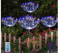 pack de 4 lampes solaires pour l'extérieur Jardin, Lampe solaire de jardin Décoration de jardin Led feux d'artifice avec minuterie et télécommande, trottoirs Cour Chemin Terrasse Deko