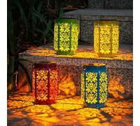 Pack de 4 lanternes solaires d'extérieur, cadeaux de la fête des mères en rose, lanternes solaires étanches IP44 pour jardin, décoration extérieure, lanternes suspendues LED 4 couleurs avec poignée