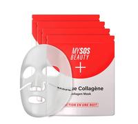 Pack de 4 Masques Bio-Collagène My SOS Beauty - 4 x 40g Masques Visage au Collagène Marin & Acide Hyaluronique - Hydratation Intense, Resserre les pores et traite les rides