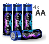 Pack de 4 Piles Rechargeables USB-C Type LR6/AA, Cable de Charge