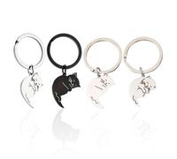 Pack De 4 Porte-Clés Chat, Porte-Clés en Acier Inoxydable, Porte-Clés Mignons, Porte-Clés Puzzle, Porte-Clés Couple, Cadeaux pour Couples Et Bons Amis