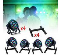 Pack de 4 Projecteur à LED RGB PARTY-PAR181 DMX 18x1W + 4 Embases sol Ibiza SL1 - Soirée - Anniversaire - DJ - Bar - Club