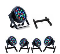 Pack de 4 Projecteur à LED RGB PARTY-PAR181 DMX 18x1W + 4 Embases sol Ibiza SL1 - Soirée - Anniversaire - DJ - Bar - Club