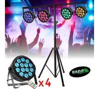 Pack de 4 Projecteurs Par Ibiza Light THINPAR-14x6W-RGBW - Portique d'éclairage SL002 Soirée - LED Fête Télécommande DMX Extra-plats