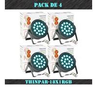Pack de 4 Projecteurs Par Ibiza Light THINPAR-18X1RGB - DMX Télécommande Extra-plats LED Soirée Dj Club Fête Discothèque