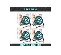 Pack de 4 Projecteurs Par THINPAR-18X1RGB - DMX Télécommande Extra-plats LED Soirée Dj Club Fête Discothèque