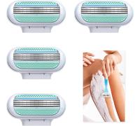 Pack de 4 Recharges De Lames Pour Femme Rasoir Venus à 3 Lames avec Bande Lubrifiante,Compatible avec les Rasoirs Venus,Lames en Acier Inoxydable pour un Rasageglissement,Doux Manche Bleue(Q360)