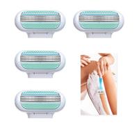 Pack de 4 Recharges De Lames Pour Femme Rasoir Venus à 3 Lames avec Bande Lubrifiante, Compatible avec les Rasoirs Venus, Lames en Acier Inoxydable pour un Rasageglissement, Doux Manche Bleue