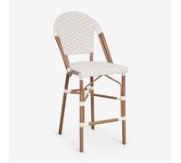 Pack de 4 tabourets hauts empilables avec dossier en aluminium et rotin synthétique Brielle Bistro Beige nude - Blanc Gardenia ¿65 cm