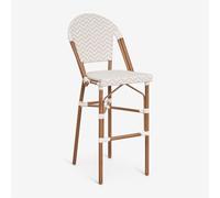 Pack de 4 tabourets hauts empilables avec dossier en aluminium et rotin synthétique Brielle Bistro Beige nude - Blanc Gardenia ¿75 cm