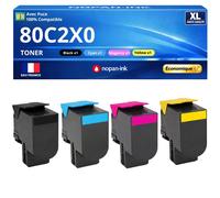 Pack de 4 Toners compatible pour Lexmark 80C2XK0 80C2XC0 80C2XM0 80C2XY0 Noir et Couleurs