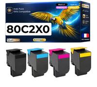Pack de 4 Toners compatible pour Lexmark 80C2XK0 80C2XC0 80C2XM0 80C2XY0 Noir et Couleurs