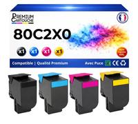 Pack de 4 Toners compatible pour Lexmark 80C2XK0 80C2XC0 80C2XM0 80C2XY0 Noir et Couleurs