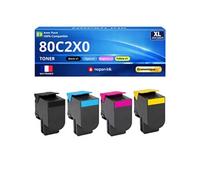 Pack de 4 Toners compatible pour Lexmark 80C2XK0 80C2XC0 80C2XM0 80C2XY0 Noir et Couleurs