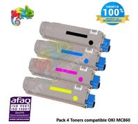 Pack de 4 Toners Laser Compatible - OKI - MC 860 - Noir, Cyan, Magenta, Jaune - ISO 19798 - STMC Certifié