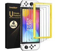 Pack de 4 Verre Trempé Compatible avec Nintendo Switch OLED Modèle 7 Pouces Modèle 2021,avec Kit Installation Offert,Film de Protection d`écran-9H Glass-Anti Rayures-sans Bulles