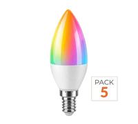 Pack de 5 - Ampoule LED Connectée WiFi E14 5.5W RGBW C37