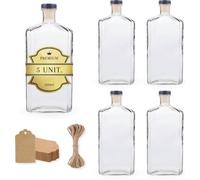 Pack de 5 bouteilles en verre 500ml avec bouchons argentés scellés, idéales pour huiles, boissons et produits artisanaux