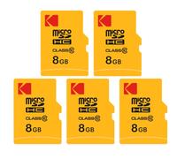 Pack de 5 KODAK Cartes Mémoire Micro SDHC 8 Go avec Adaptateur - Solution de Stockage Haute Vitesse